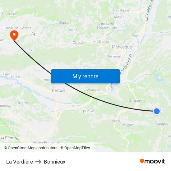 La Verdière to Bonnieux map