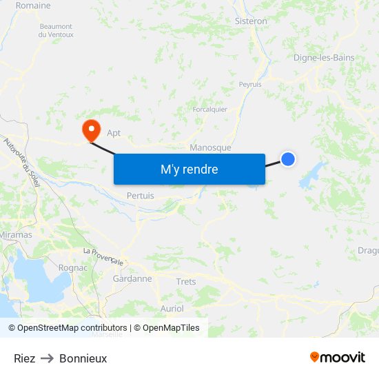 Riez to Bonnieux map