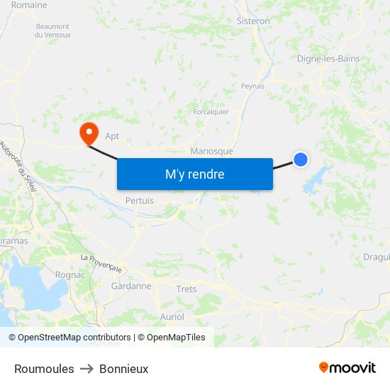 Roumoules to Bonnieux map
