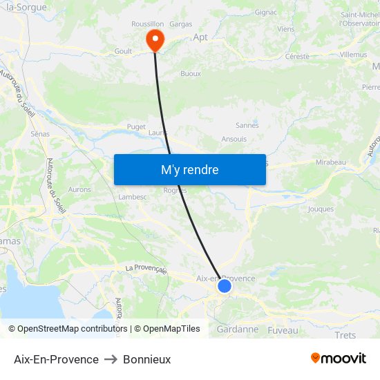 Aix-En-Provence to Bonnieux map