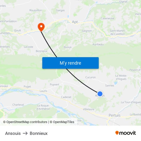 Ansouis to Bonnieux map