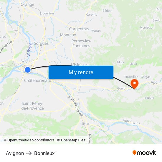 Avignon to Bonnieux map