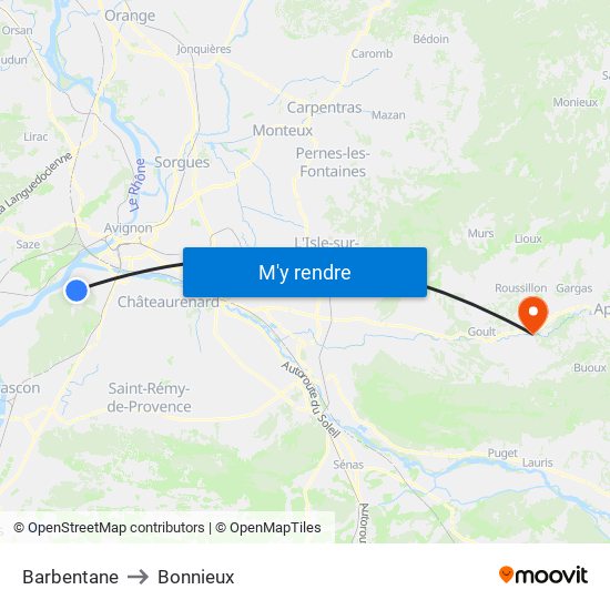 Barbentane to Bonnieux map