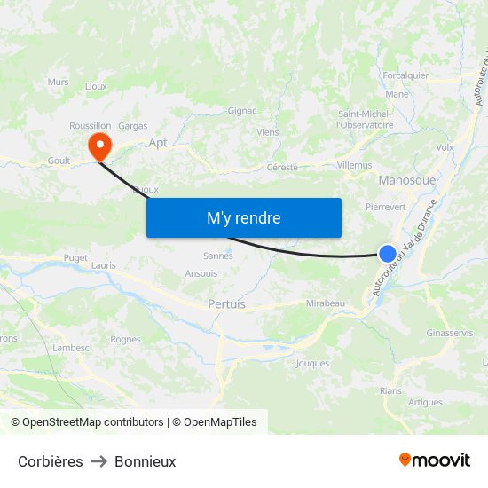 Corbières to Bonnieux map