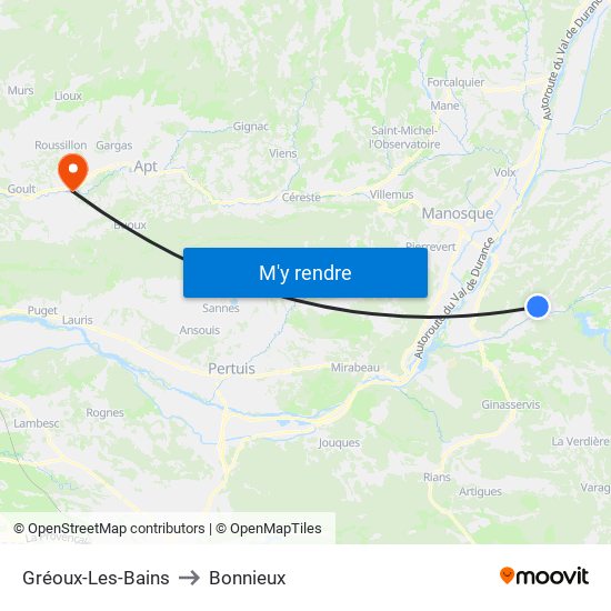Gréoux-Les-Bains to Bonnieux map