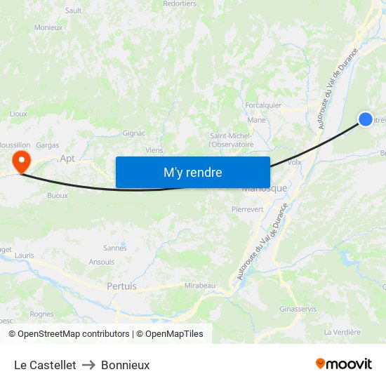 Le Castellet to Bonnieux map