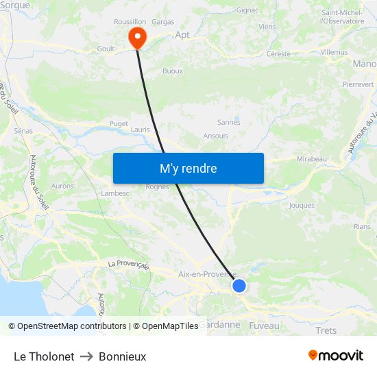 Le Tholonet to Bonnieux map