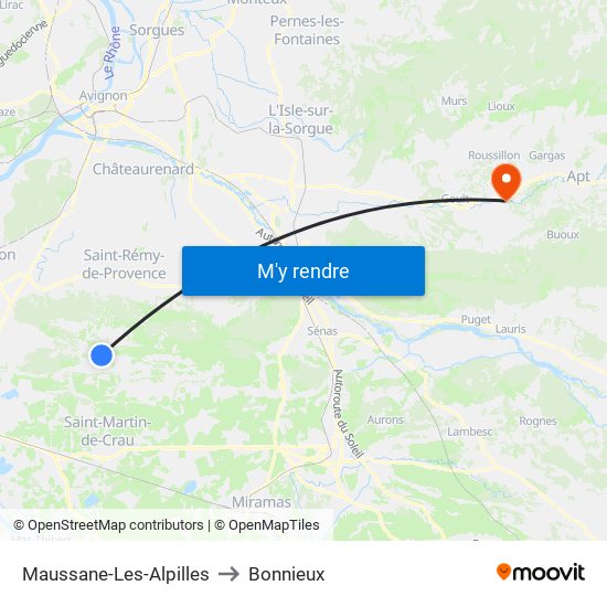 Maussane-Les-Alpilles to Bonnieux map