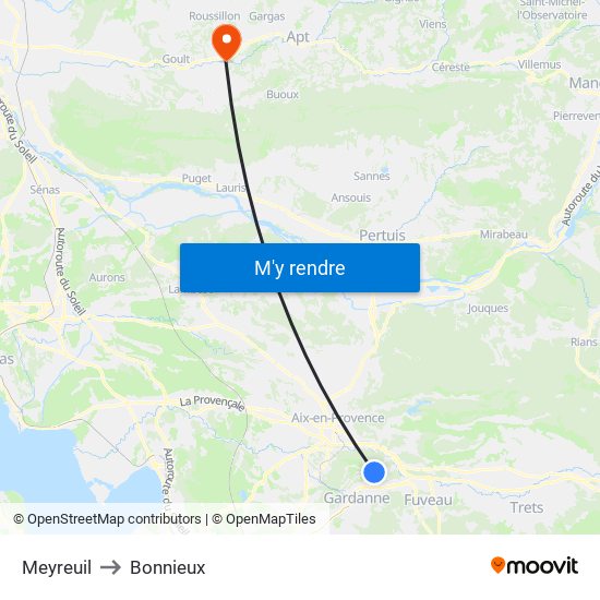 Meyreuil to Bonnieux map