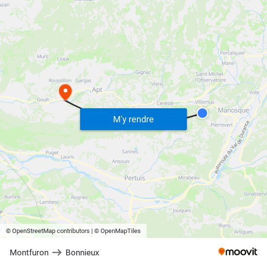 Montfuron to Bonnieux map