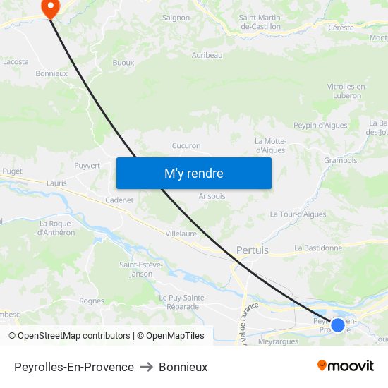 Peyrolles-En-Provence to Bonnieux map