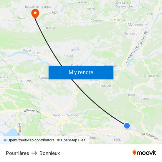 Pourrières to Bonnieux map