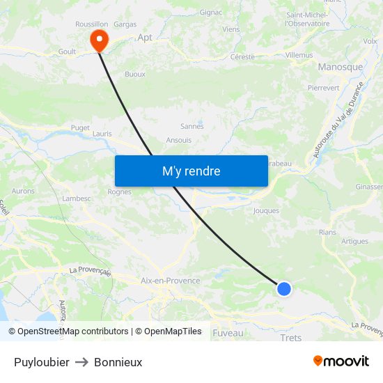 Puyloubier to Bonnieux map