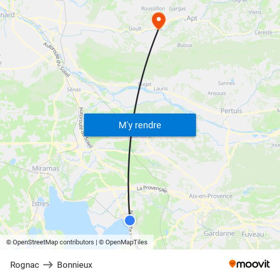 Rognac to Bonnieux map