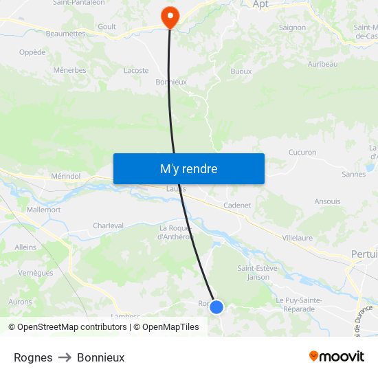 Rognes to Bonnieux map