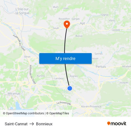 Saint-Cannat to Bonnieux map