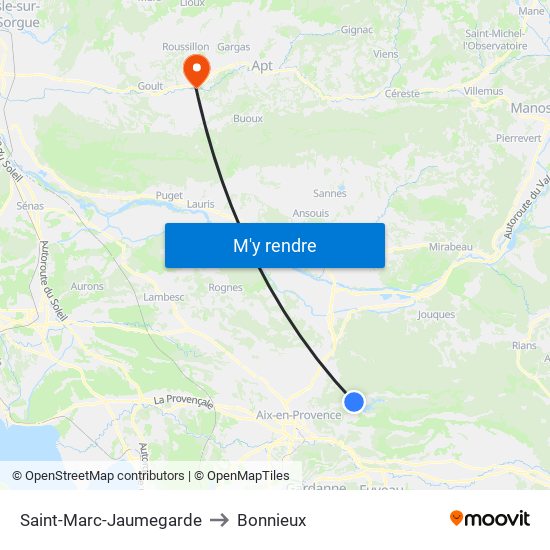 Saint-Marc-Jaumegarde to Bonnieux map