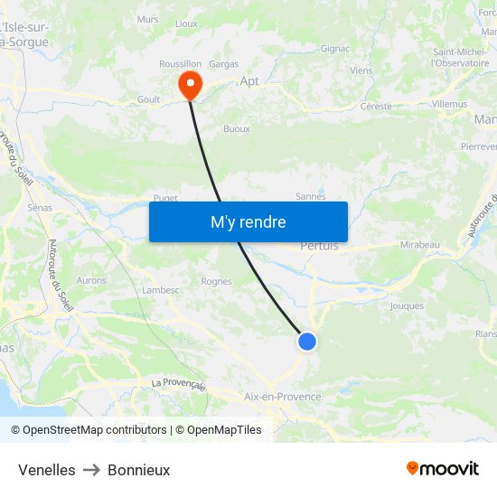 Venelles to Bonnieux map