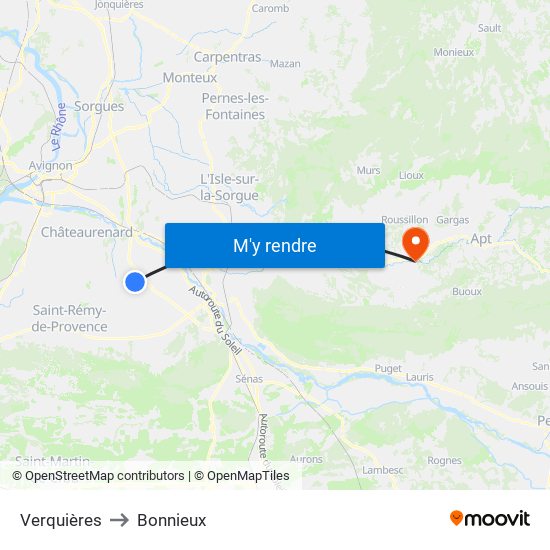 Verquières to Bonnieux map
