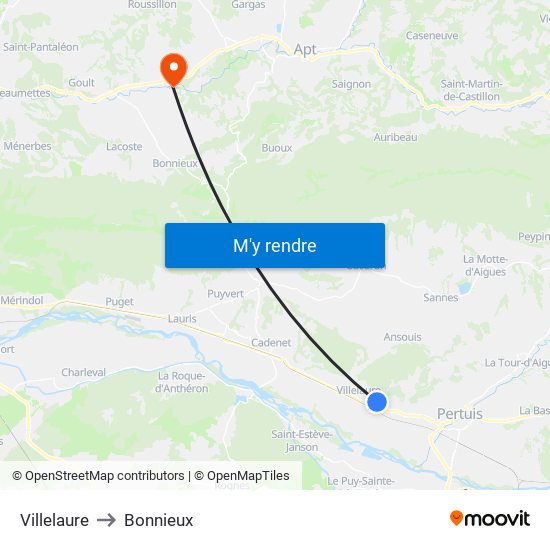Villelaure to Bonnieux map