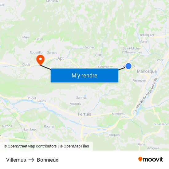 Villemus to Bonnieux map