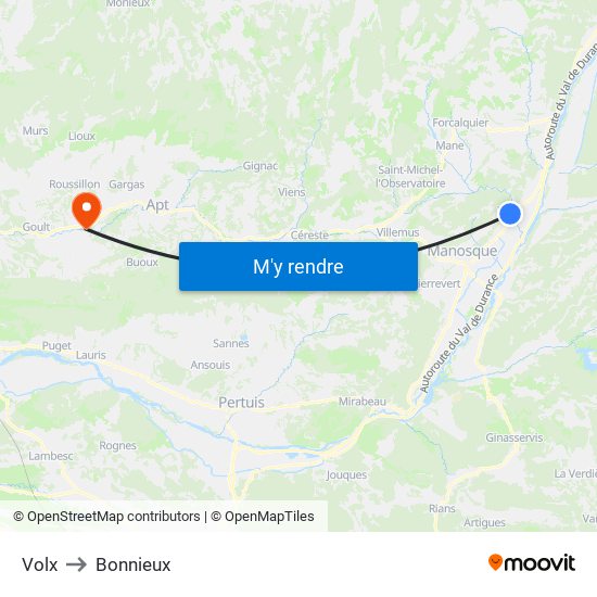 Volx to Bonnieux map