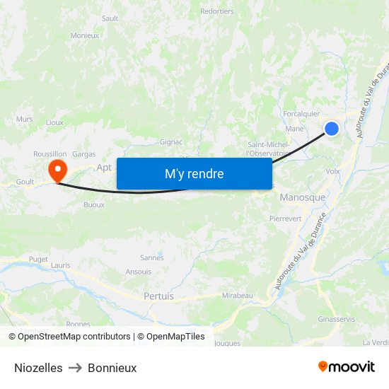 Niozelles to Bonnieux map