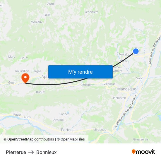 Pierrerue to Bonnieux map