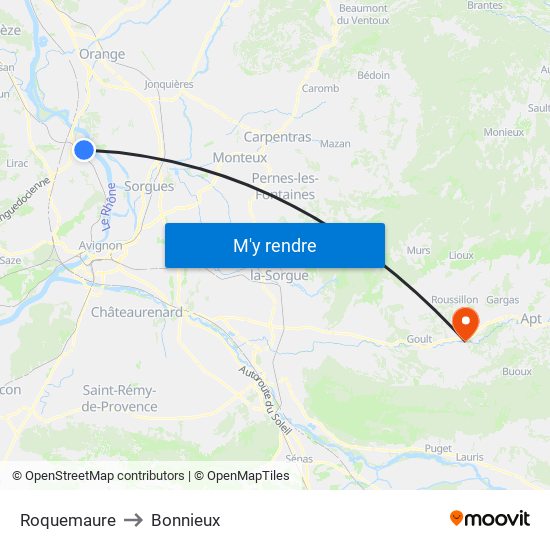 Roquemaure to Bonnieux map