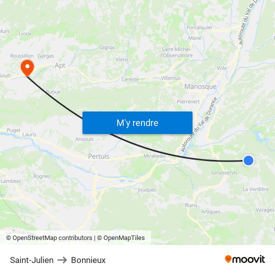 Saint-Julien to Bonnieux map
