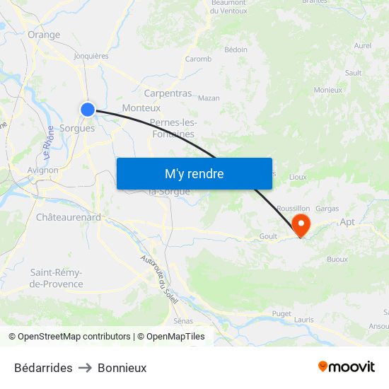 Bédarrides to Bonnieux map
