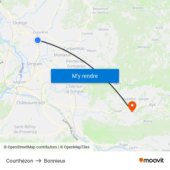 Courthézon to Bonnieux map