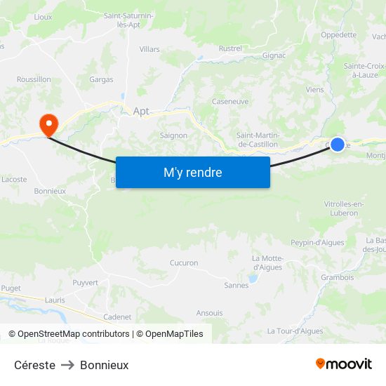 Céreste to Bonnieux map
