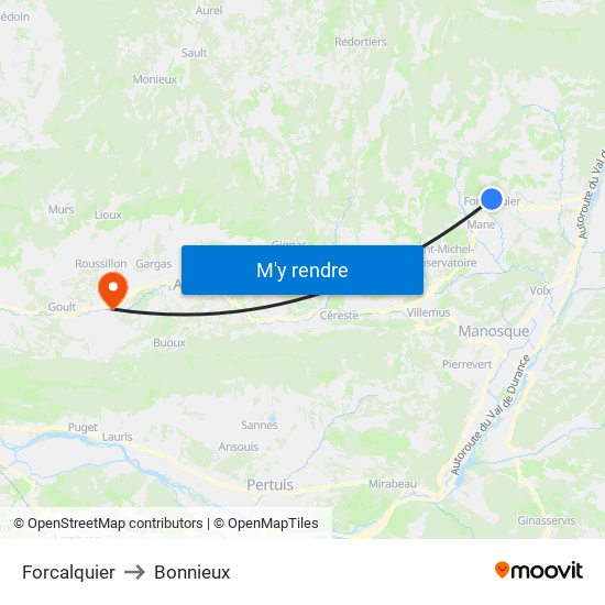 Forcalquier to Bonnieux map