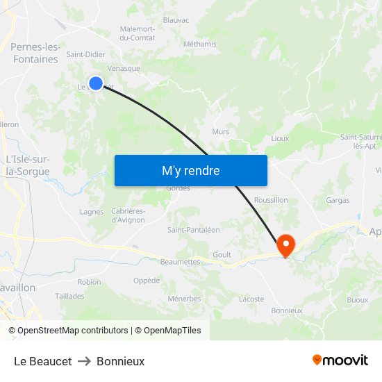Le Beaucet to Bonnieux map