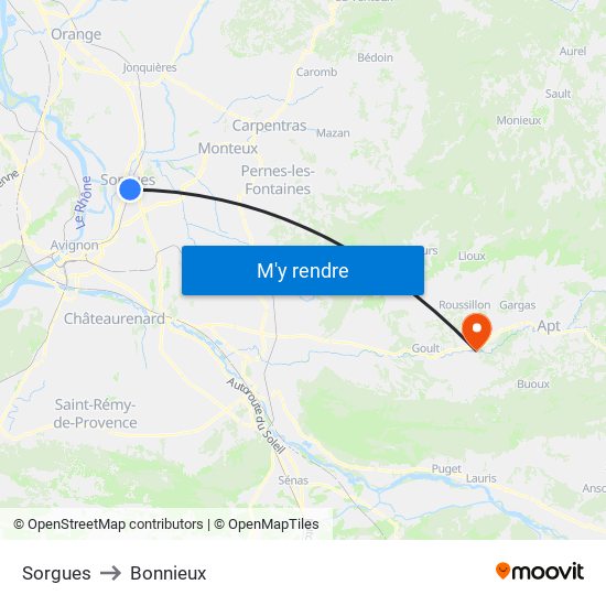 Sorgues to Bonnieux map