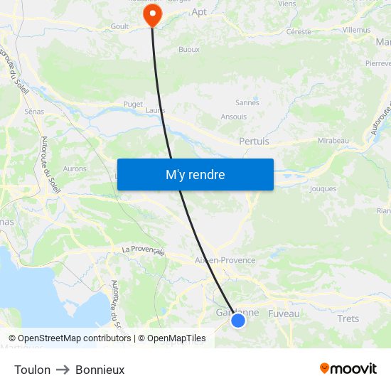 Toulon to Bonnieux map