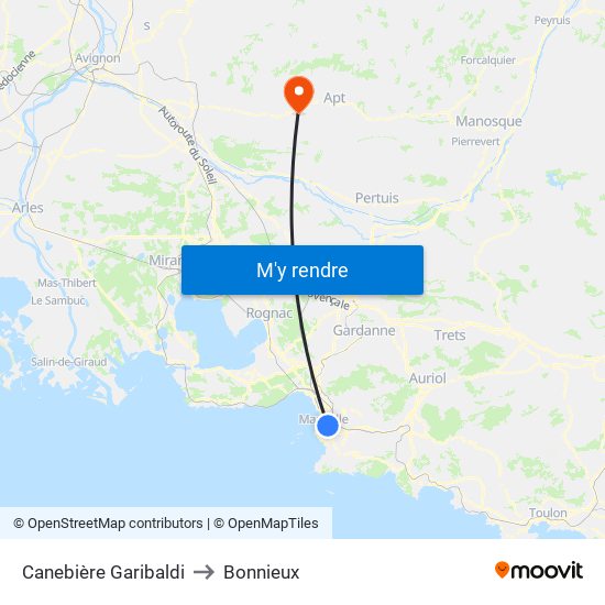 Canebière Garibaldi to Bonnieux map