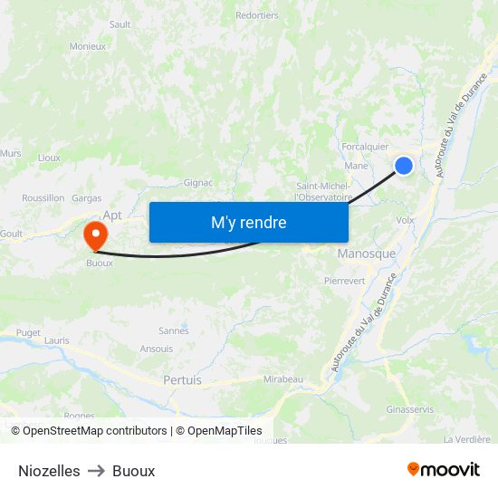 Niozelles to Buoux map