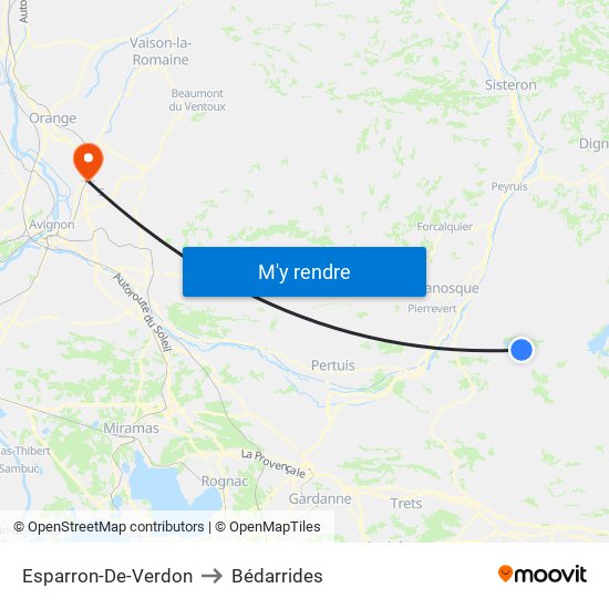 Esparron-De-Verdon to Bédarrides map