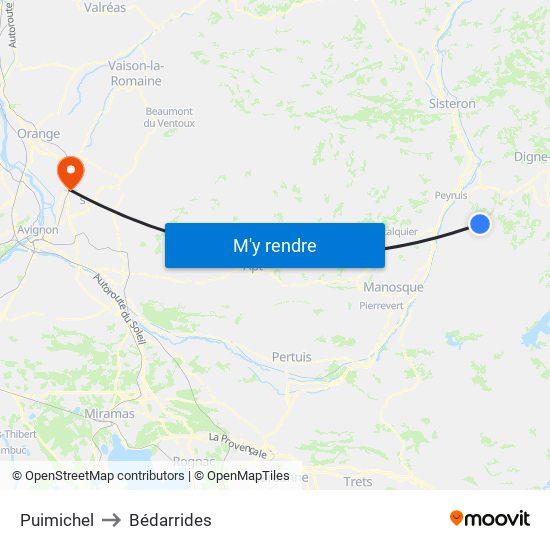 Puimichel to Bédarrides map