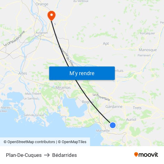 Plan-De-Cuques to Bédarrides map