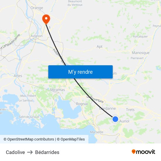 Cadolive to Bédarrides map