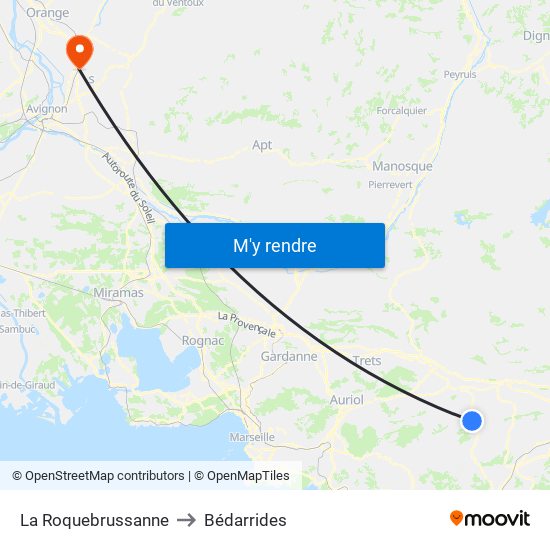 La Roquebrussanne to Bédarrides map