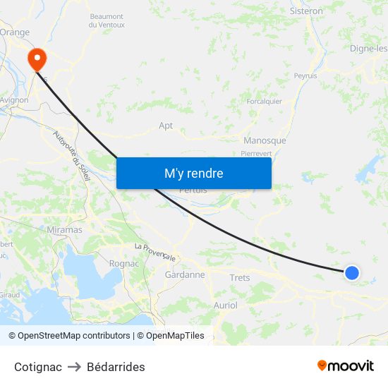 Cotignac to Bédarrides map