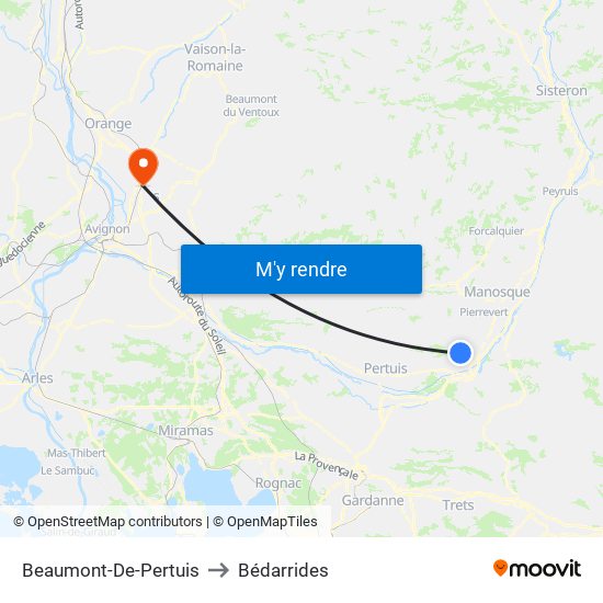 Beaumont-De-Pertuis to Bédarrides map