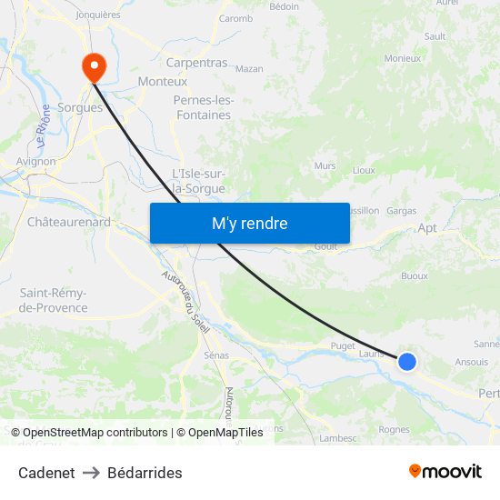 Cadenet to Bédarrides map