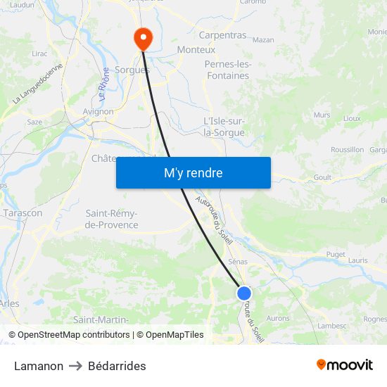 Lamanon to Bédarrides map