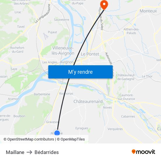 Maillane to Bédarrides map