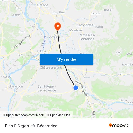 Plan-D'Orgon to Bédarrides map